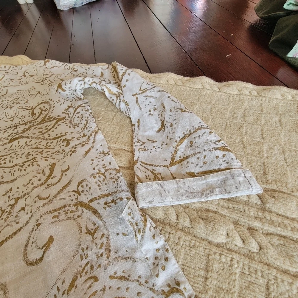 Lauren Ralph Lauren 100% Linen Gold Ivory Floral Print Shimmer Tunic size L